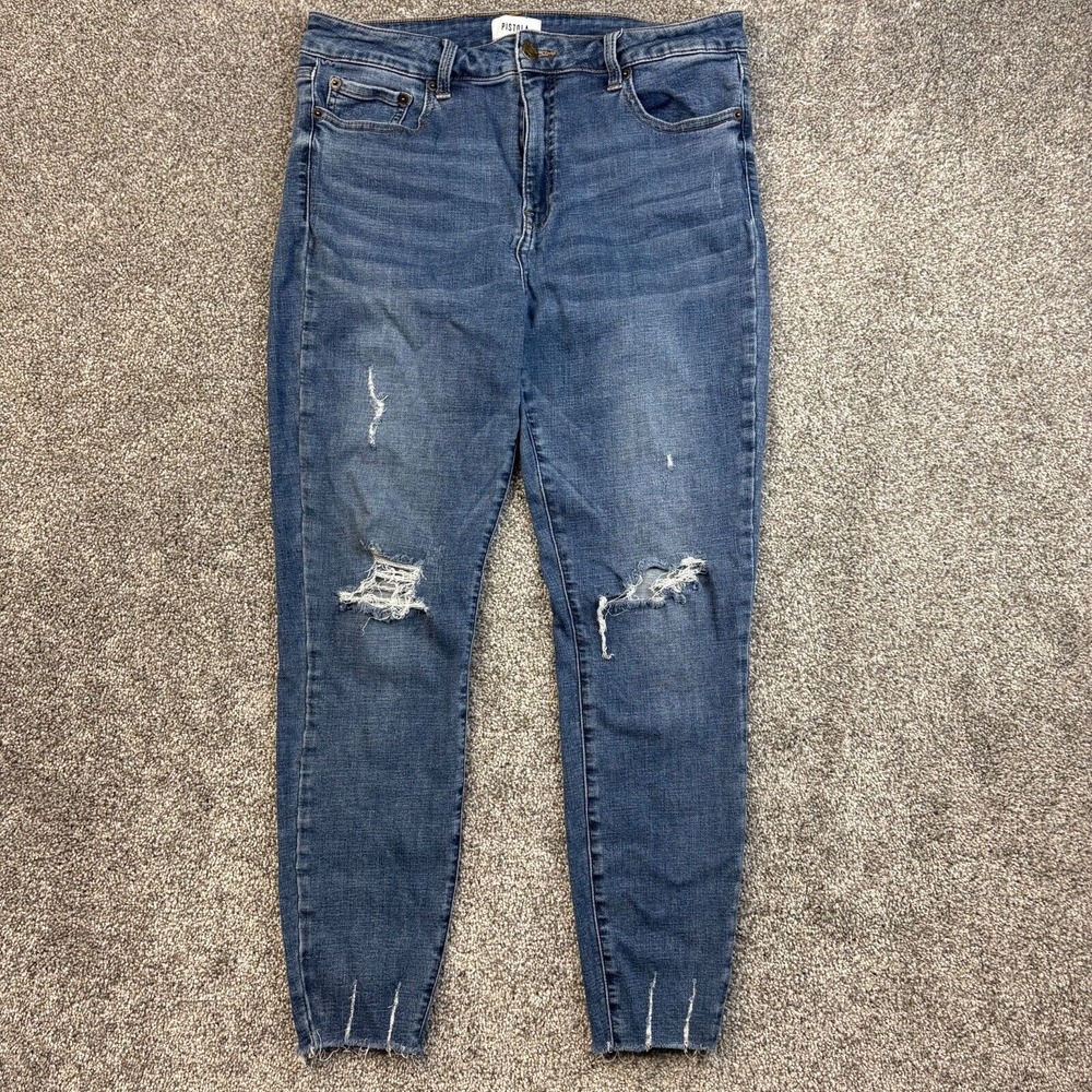 Pistola High Rise Jeans Women's 31 Light‎ Wash Denim Distressed Stretch Slim